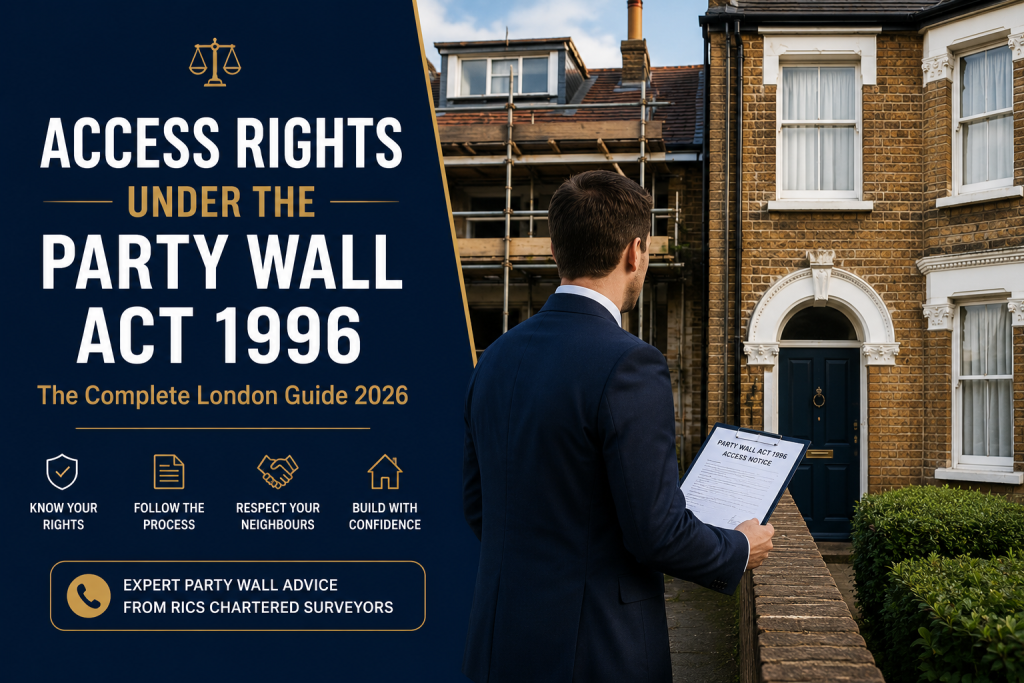 Party wall surveyor serving Section 8 access notice at London Victorian terraced house boundary