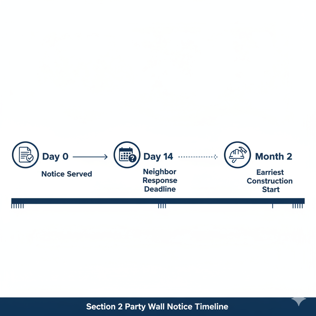 Section 2 Party Wall Act notice timeline showing two-month notice period for hip-to-gable loft conversion