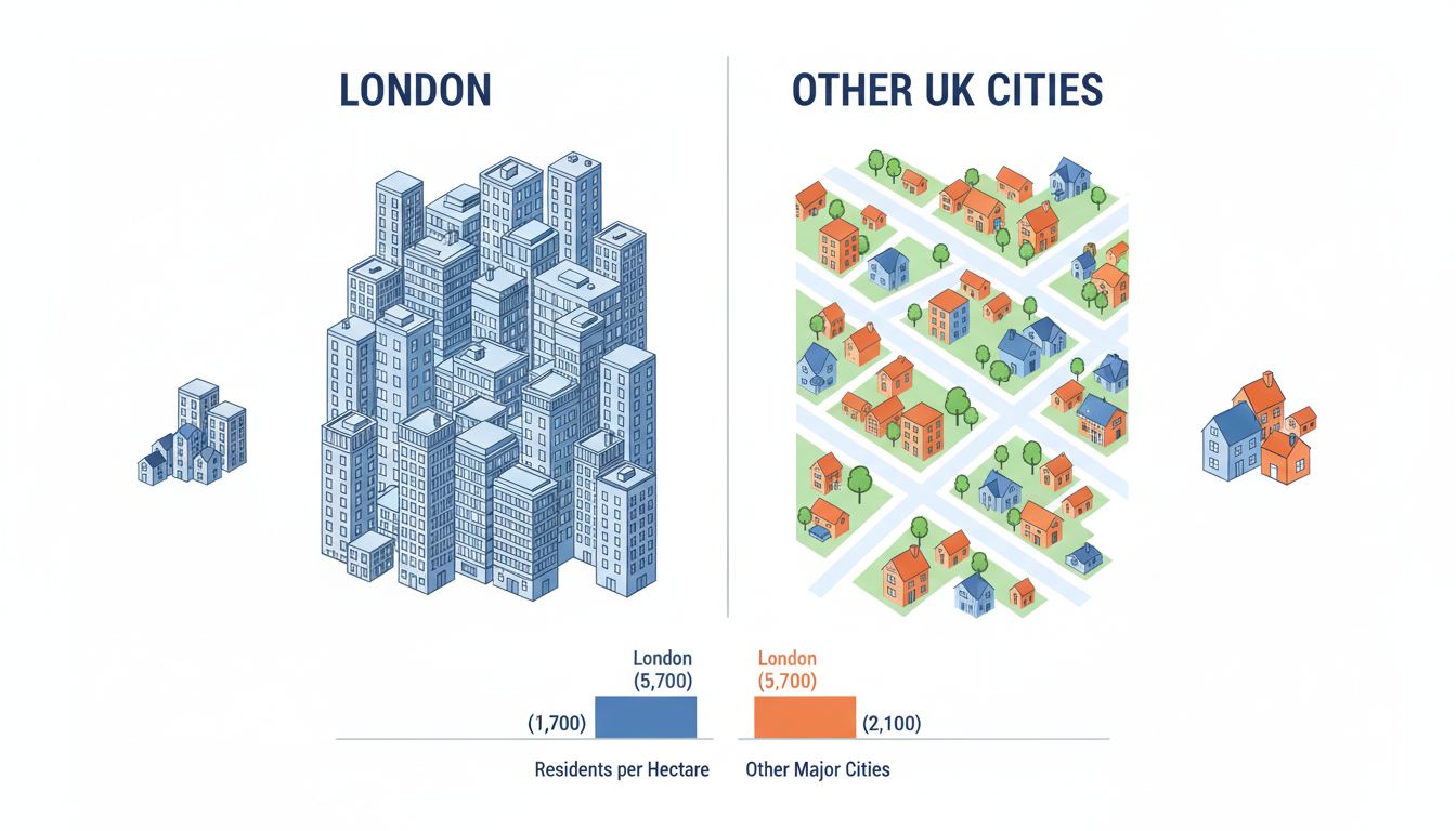 Why London Has More Party Wall Issues Than Rest of UK: The Data Behind the Capital's Property Challenges 6 "Comparison infographic showing London's higher housing density versus other UK cities