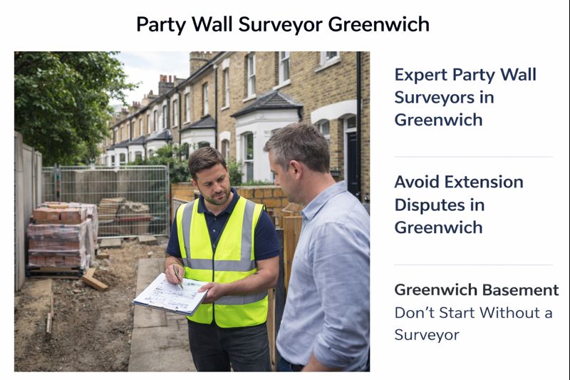 Avoid Costly Disputes – Expert Party Wall Surveyor East & South East London 4 Party wall surveyor in Greenwich advising a homeowner on party wall notices for a rear extension