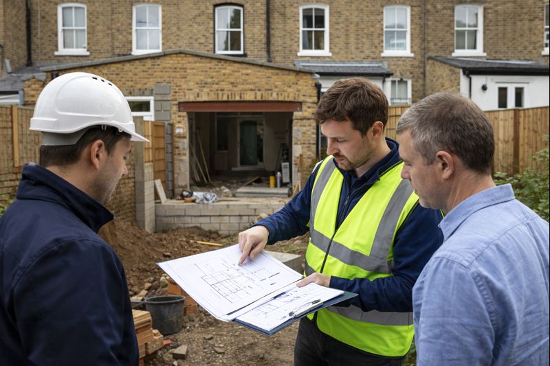 Building regulations party wall explained by a London surveyor reviewing extension drawings