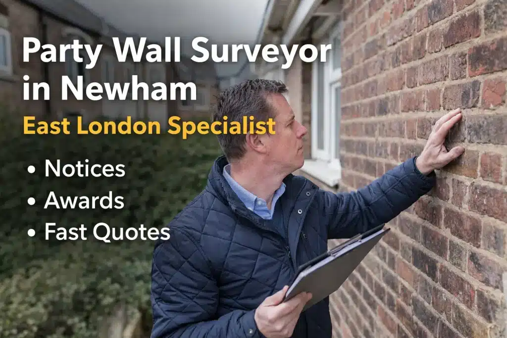 Party Wall Surveyor in Newham: East London Specialist 2 Party wall surveyor inspecting a shared wall for a Newham rear extension in East London
