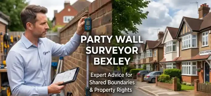 Forensic photographic record of a neighbour's wall before basement excavation in Bexley, part of a party wall Schedule of Condition report.